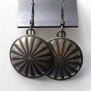 Embossed Silver Concho Button Pierced Earrings